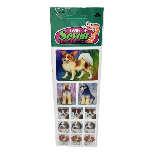 1 SHEET VINTAGE TWIN SEVEN STICKER DESIGNS PRISIM HOLOGRAPHIC PUPPY DOGS