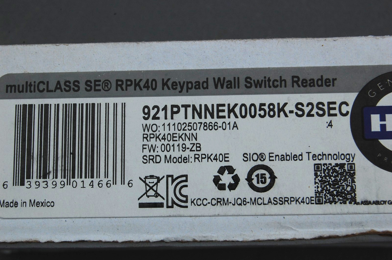 HID 921PTNNEK0058K-S2SEC RPK40 multiCLASS se Keypad Wall Switch Reader (S2 Logo)