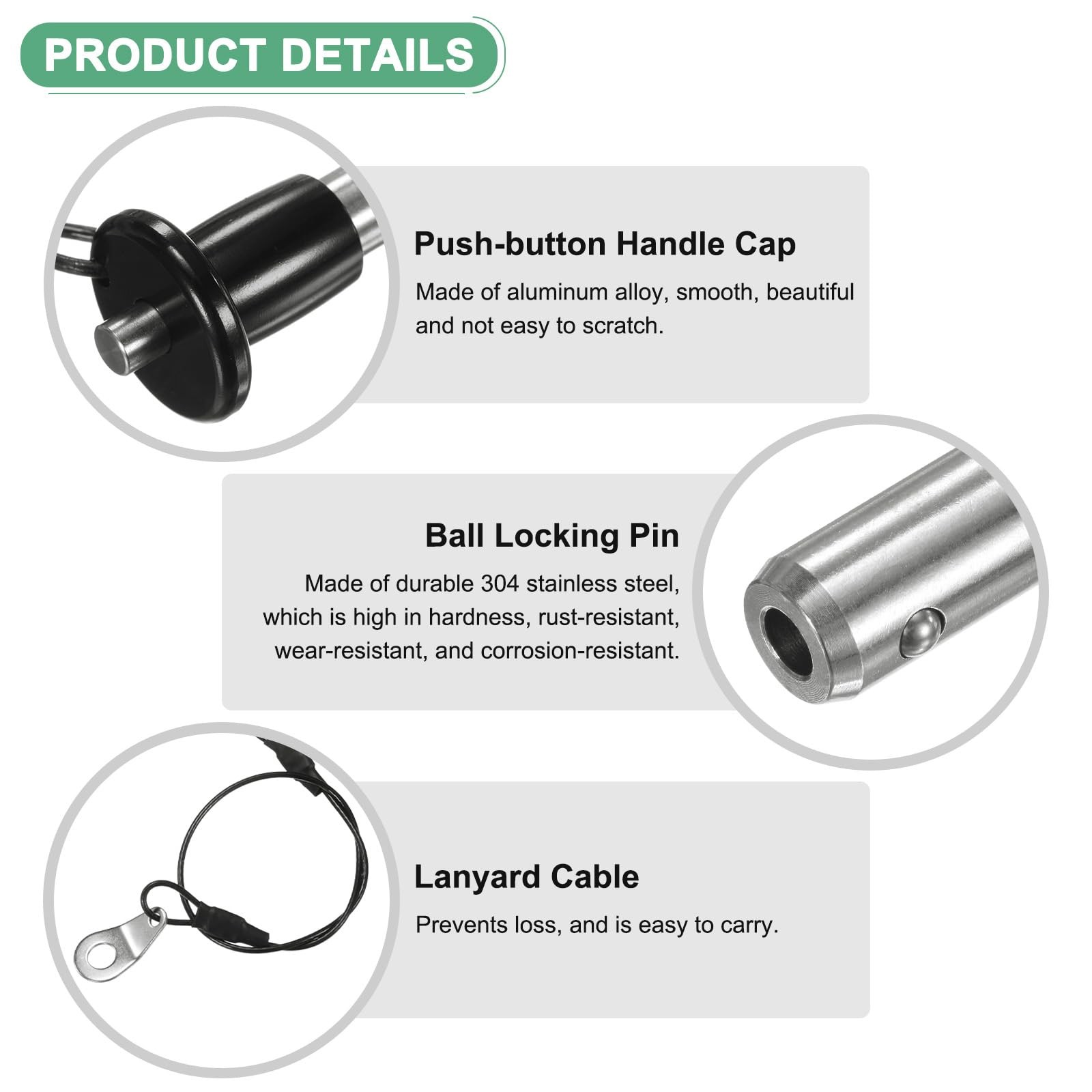 Ball Locking Pin 5/16" 8mm Dia 1-5/8" Quick Release with Lanyard Cable