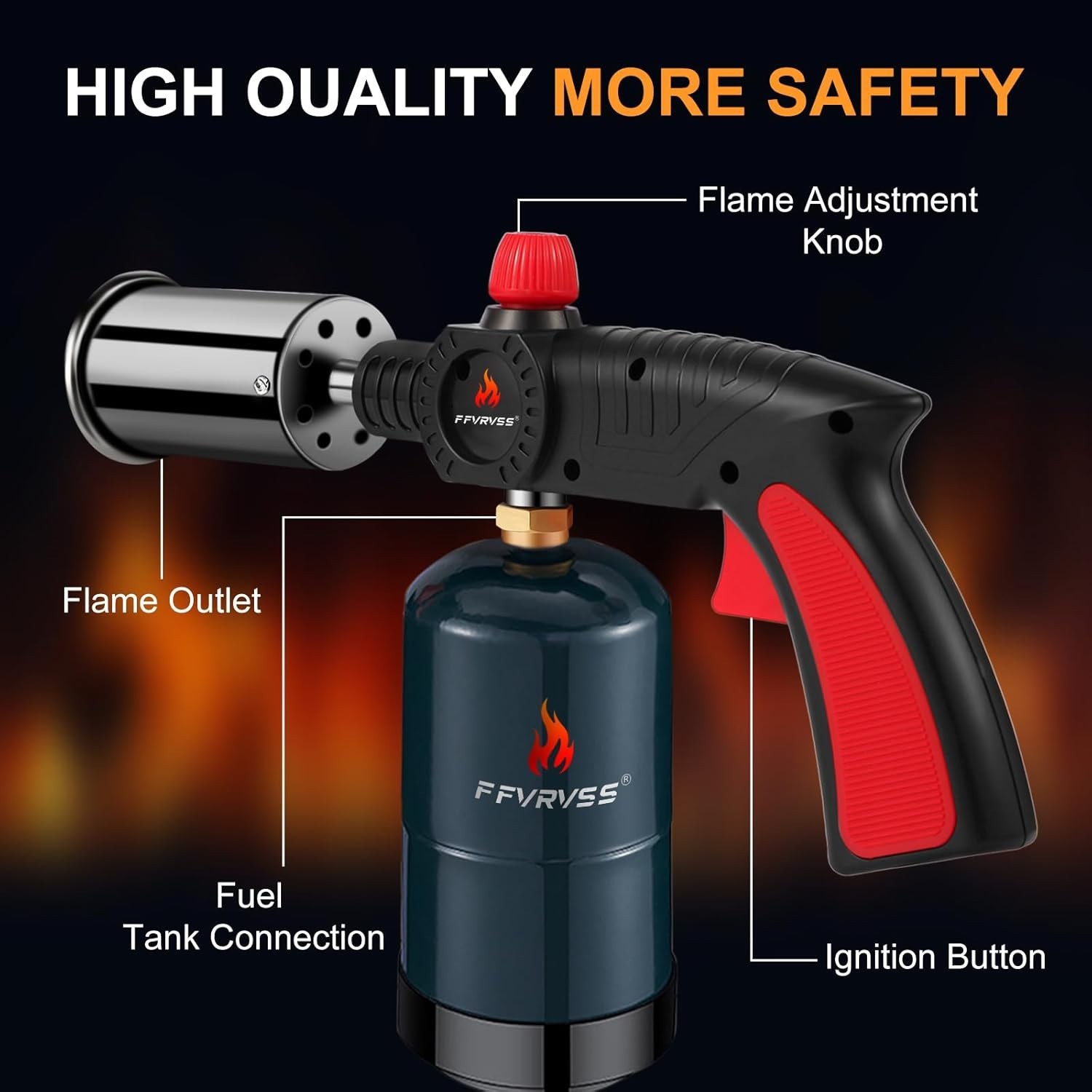 Powerful Propane Torch Gun with Adjustable Flame, Kitchen Blow Torch for Cooking