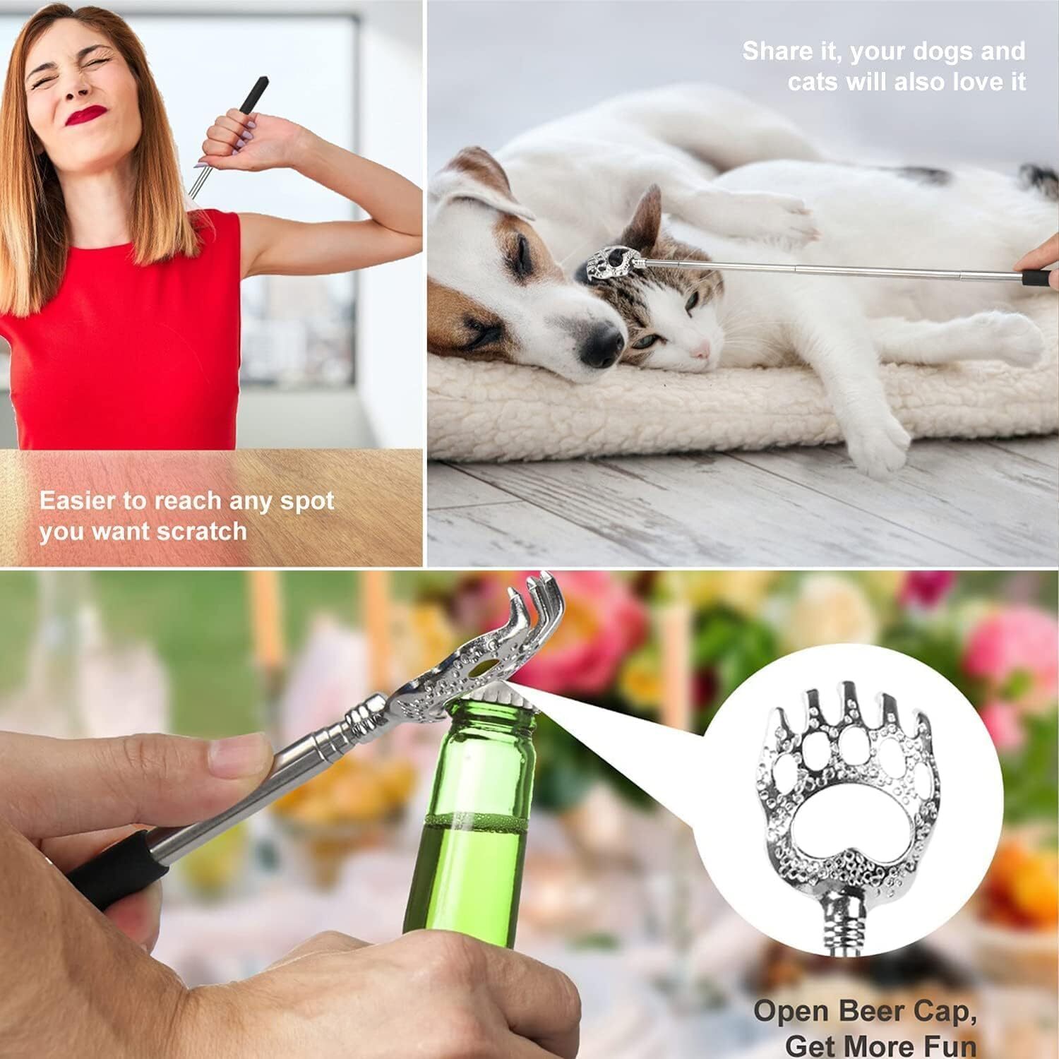 Bear Claw Telescopic Metal Back Scratcher Back Extendable Massager Gift 3 Pack