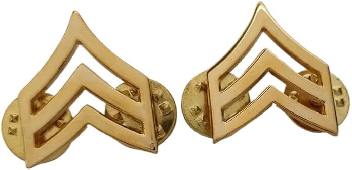PAIR  OF US ARMY Sergeant Rank  METAL DRESS LAPEL PIN BADGE GOLDEN Insignia