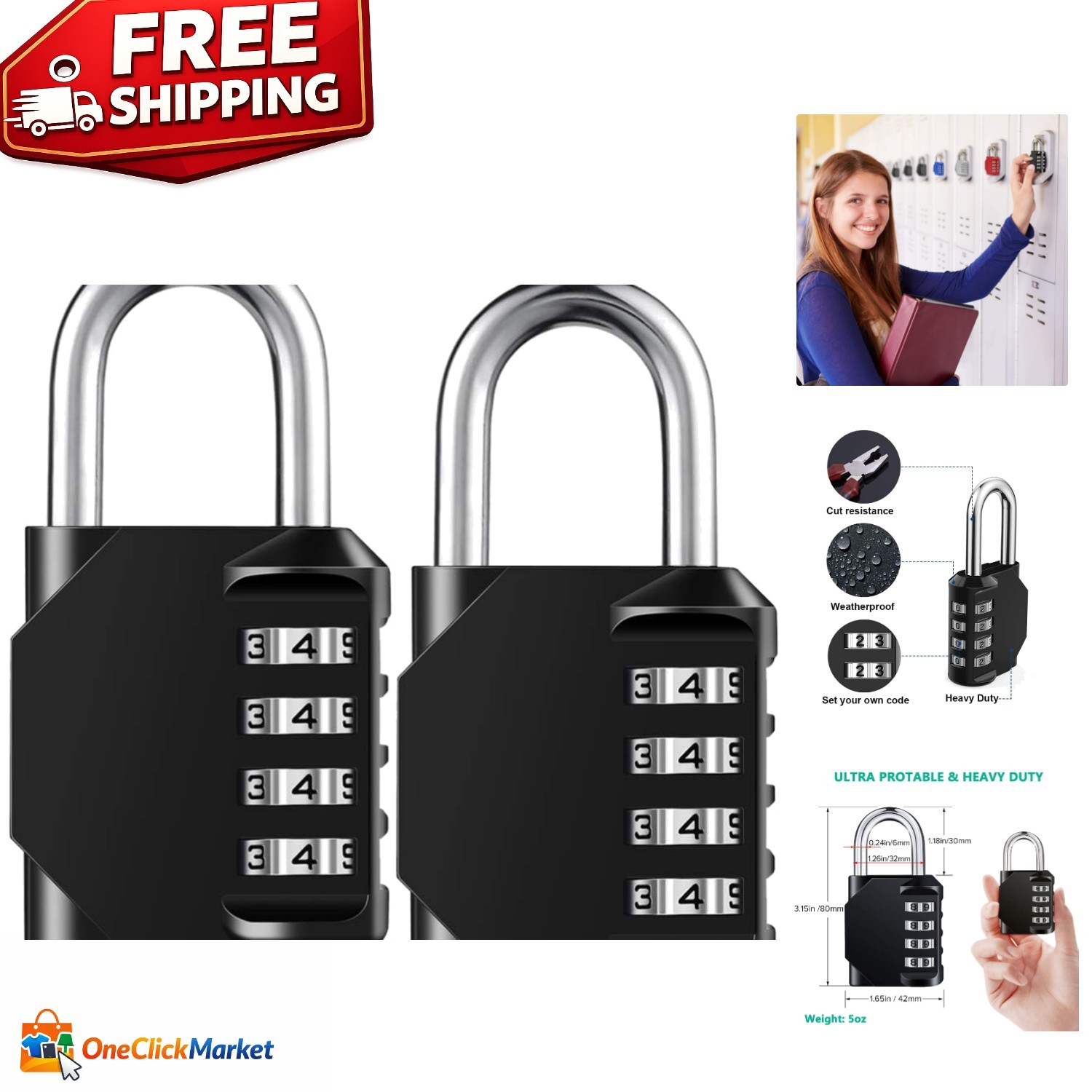 Durable 4-Digit Combination Lock – Portable & Waterproof for Lockers and Gates