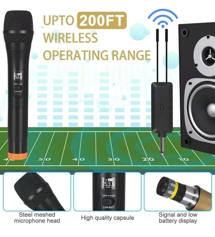 ALPOWL Wireless Microphone, UHF Dual Cordless Dynamic Mic System,Handheld Karaok
