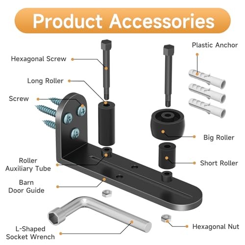 Sliding Barn Door Floor Guide, Adjustable Rollers Barn Door Hardware, 1 Black