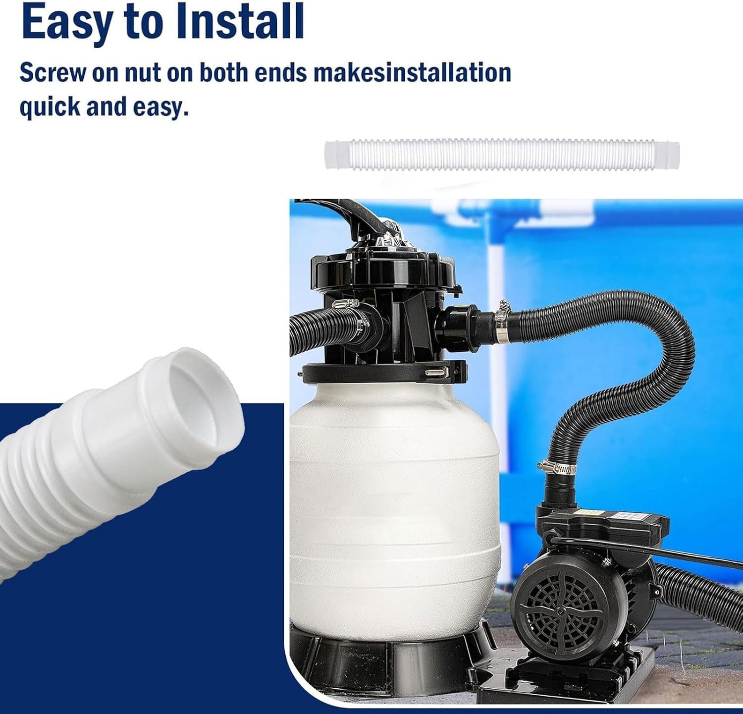 Flexible 16-Inch Pool Filter Hose - Lightweight, Leakproof Easy Install Design
