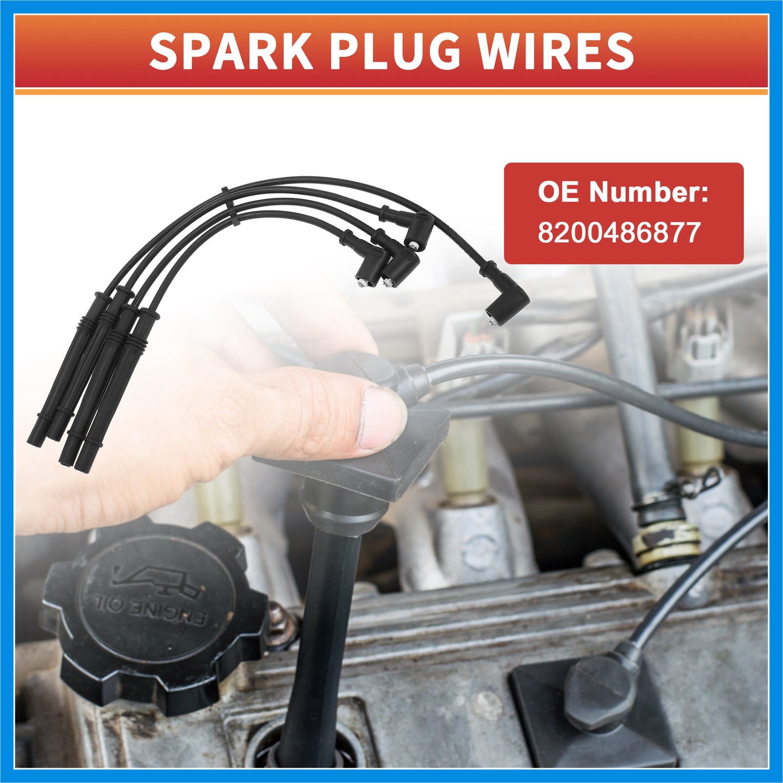 4Pcs Spark Plug Wire Ignition Coil Cable No.8200486877 for Renault Twingo