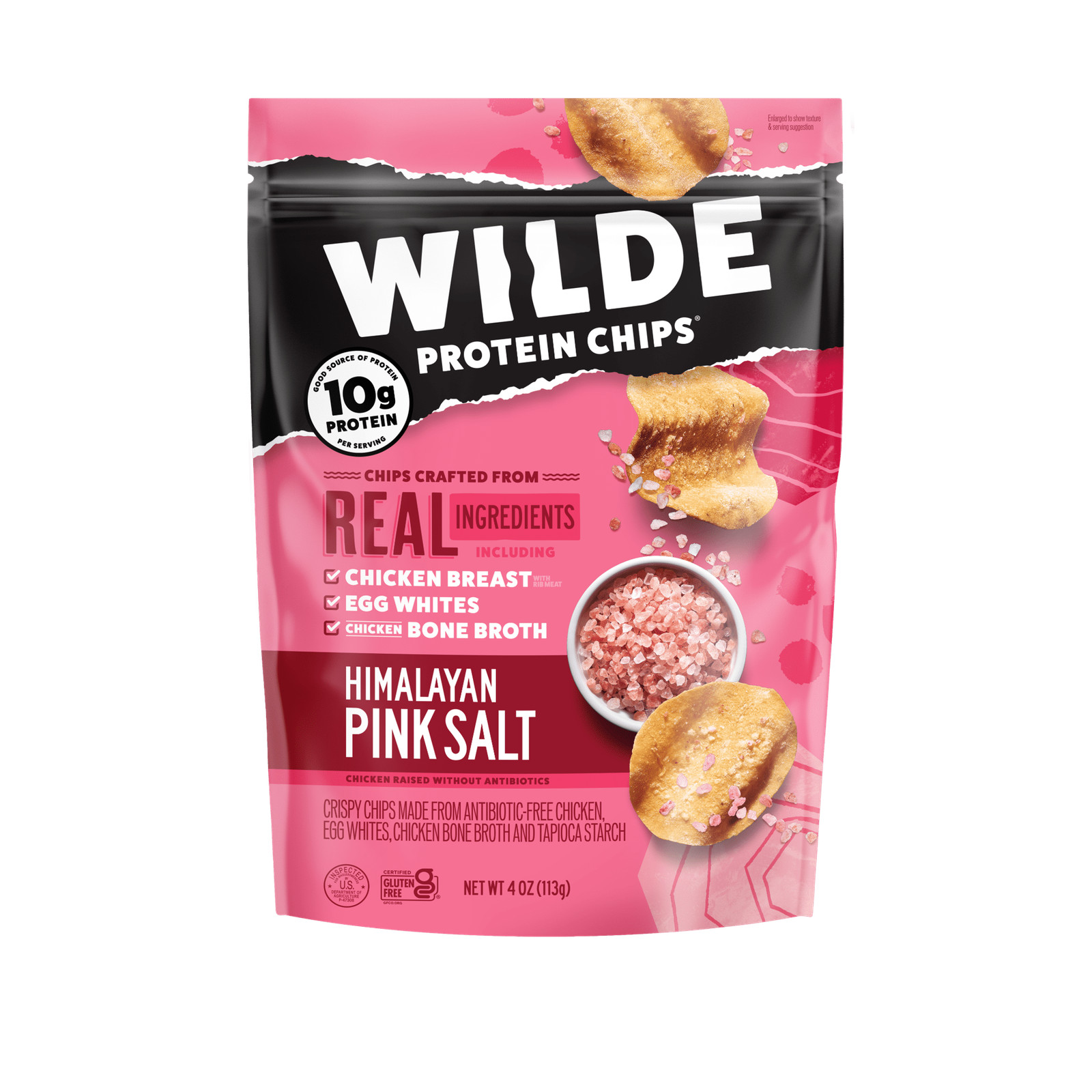 WILDE Protein Chips Himalayan Pink Salt, Thin Crispy High Protein, 4.0 Oz