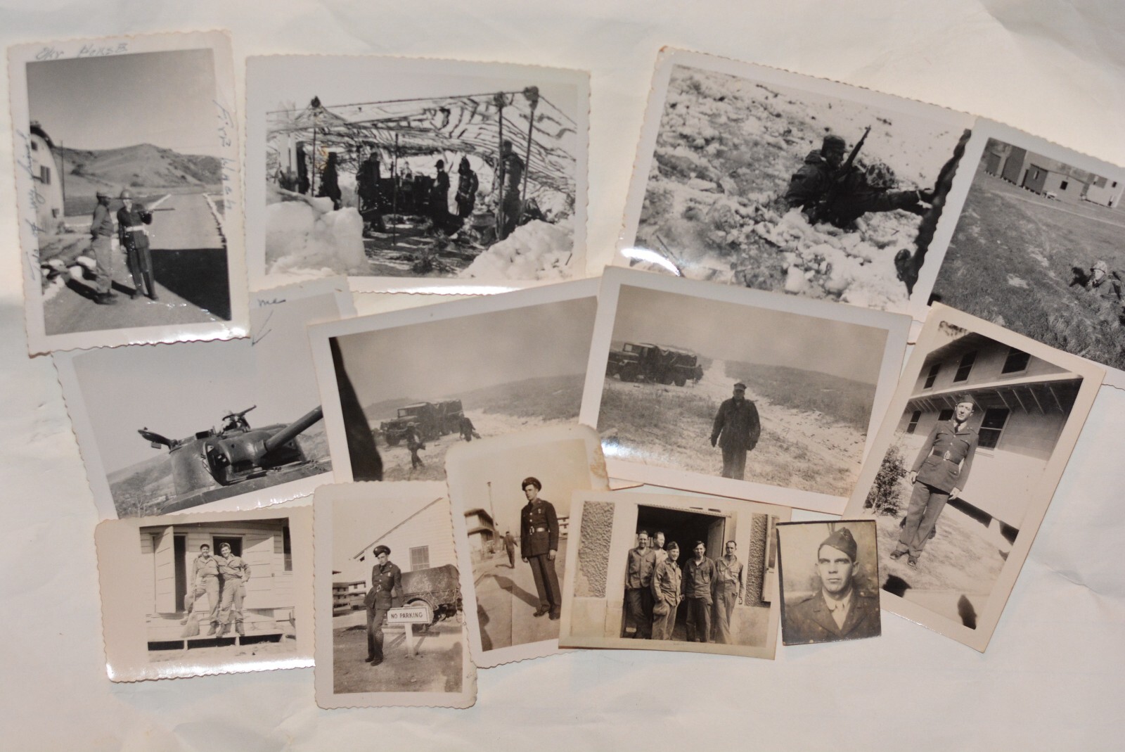 Lot (13) Military Snapshot Photos Soldiers, Tank, Snow (Location & Time Unknown