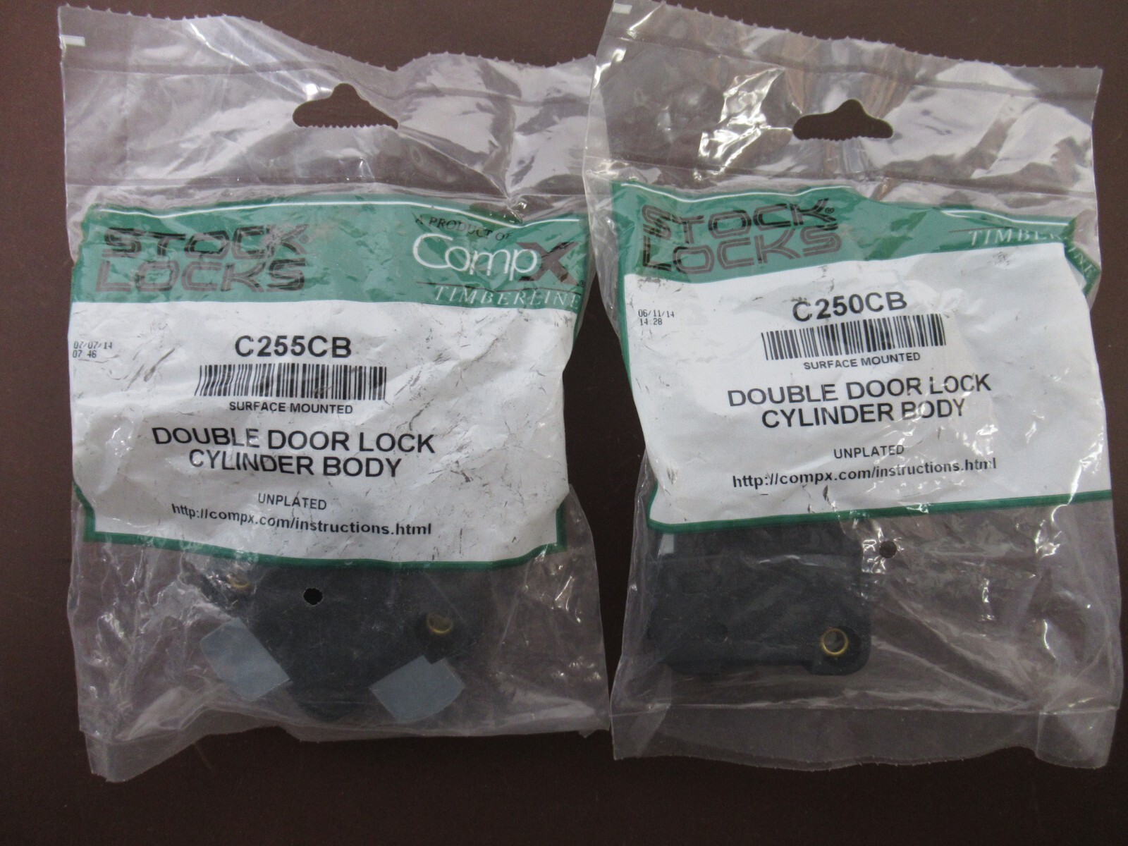 Lot of 2, Stock Locks, C255CB, Double Door Lock Cylinder Body (L GD)