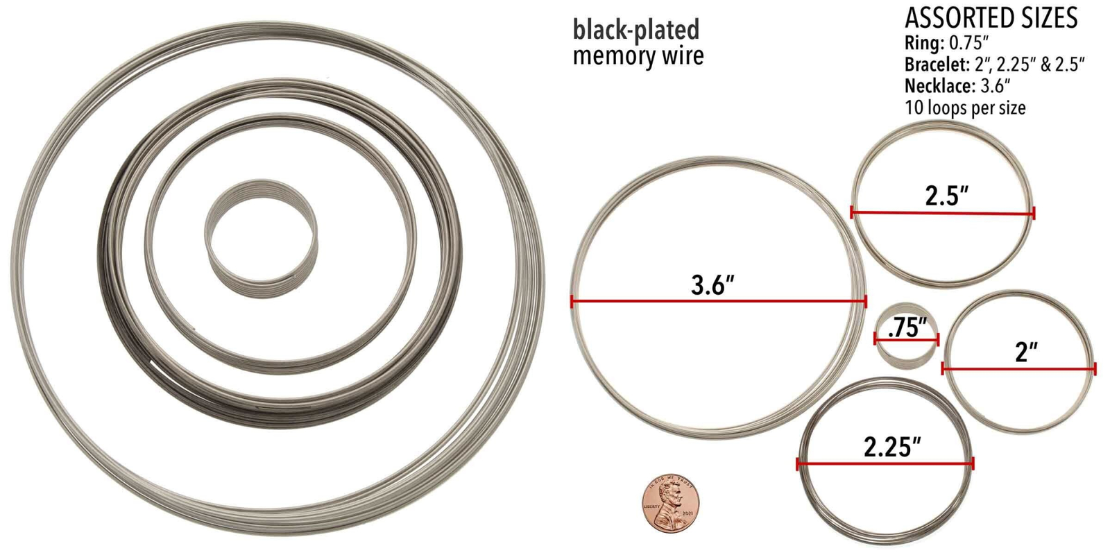 Memory Wire, 50 Loops Gunmetal Black Stainless Steel Bracelet, Ring,Necklace MIX
