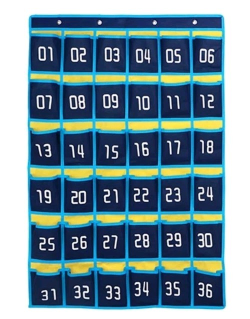 1-36 Numbered Classroom Pocket Chart Hanging Organizer Cell Phones Calculator