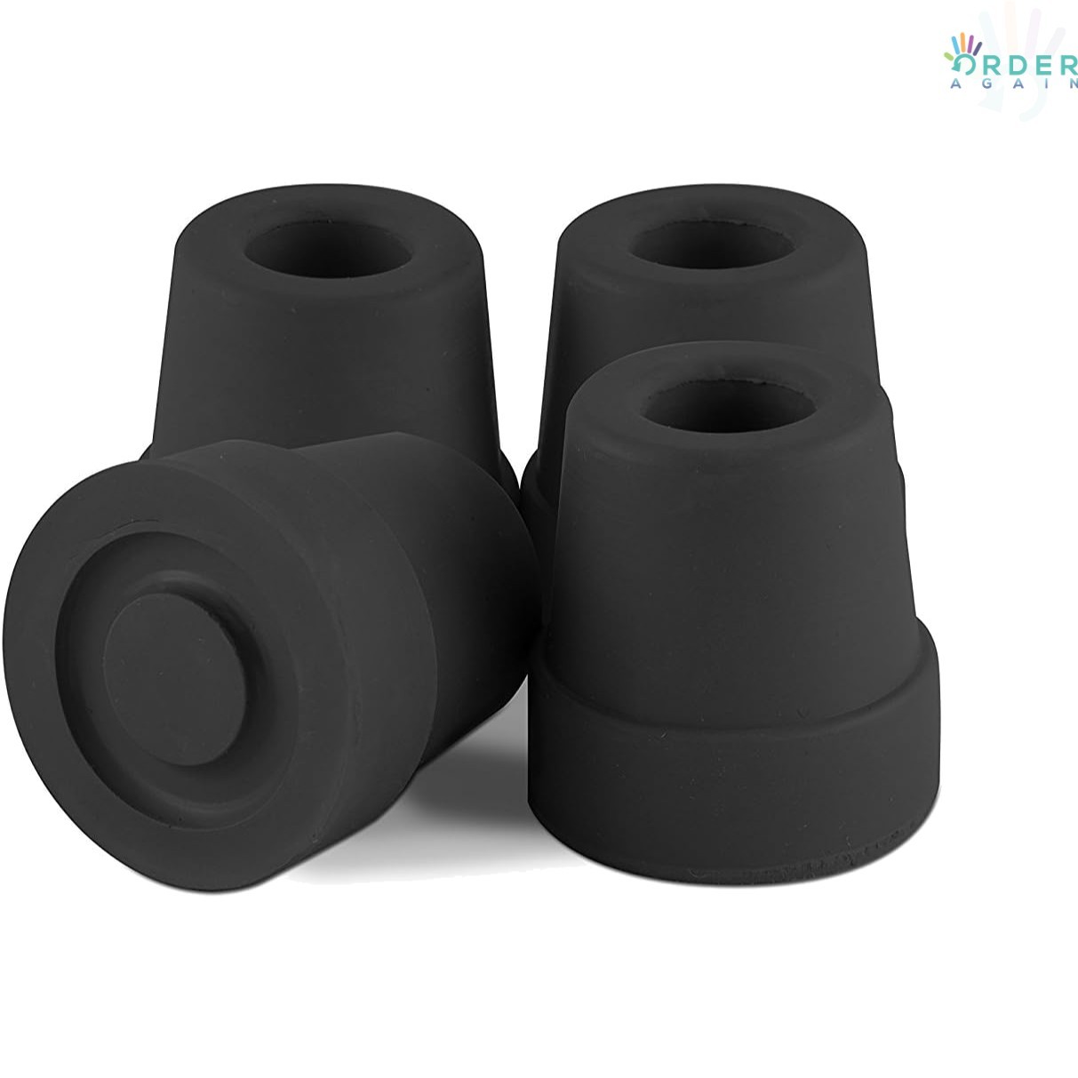 Replacement Quad Cane Tips Rubber Black 1/2 Inch Pack of 4 Skid-Resistant