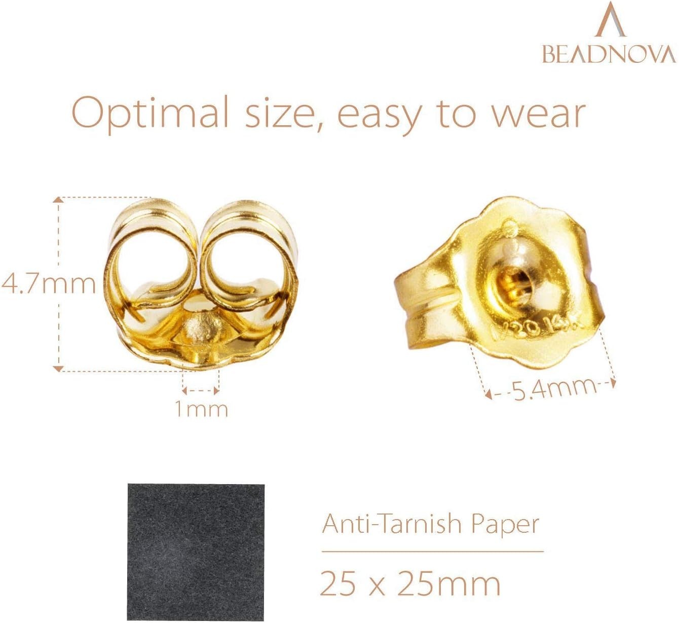 6 Pcs 14k Gold Earring Backs for Studs Butterfly Safety Locking Replacements