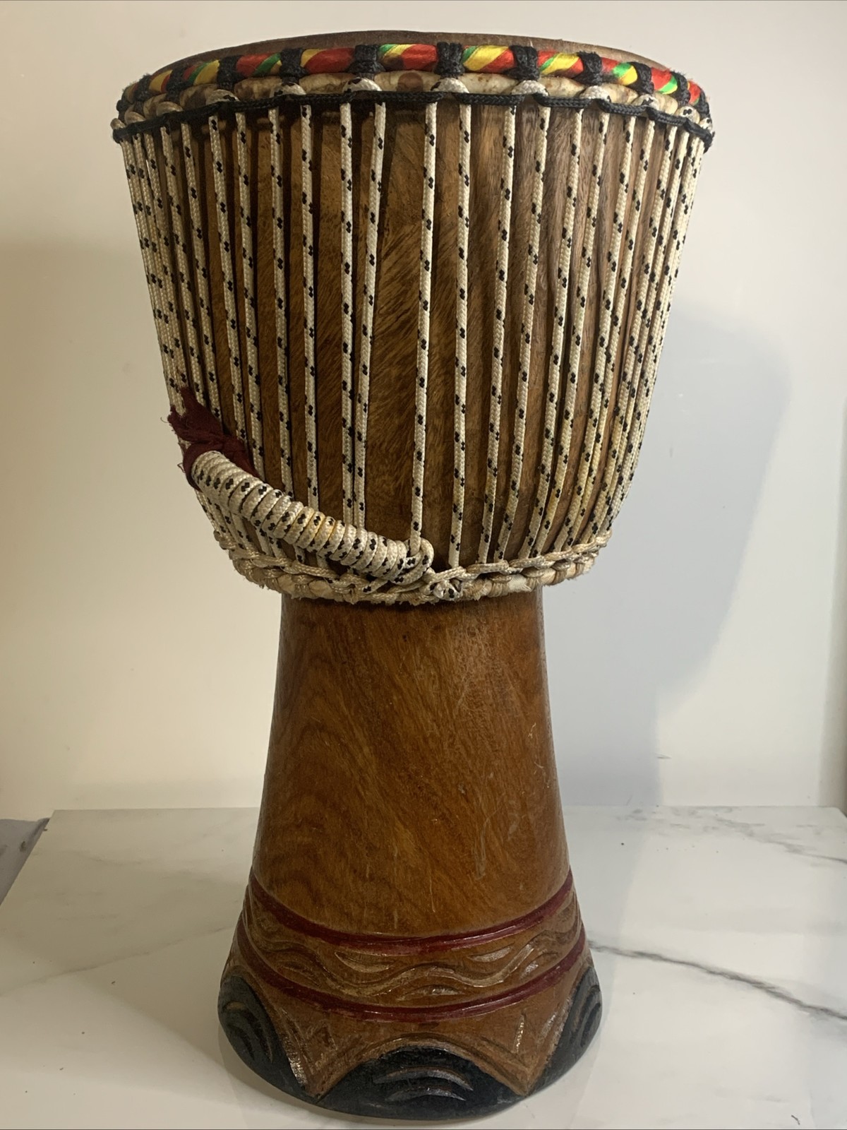 Rare 19” Tall Deep Carved Mahogany Djembe Drum ELEPHANT FOOT Design