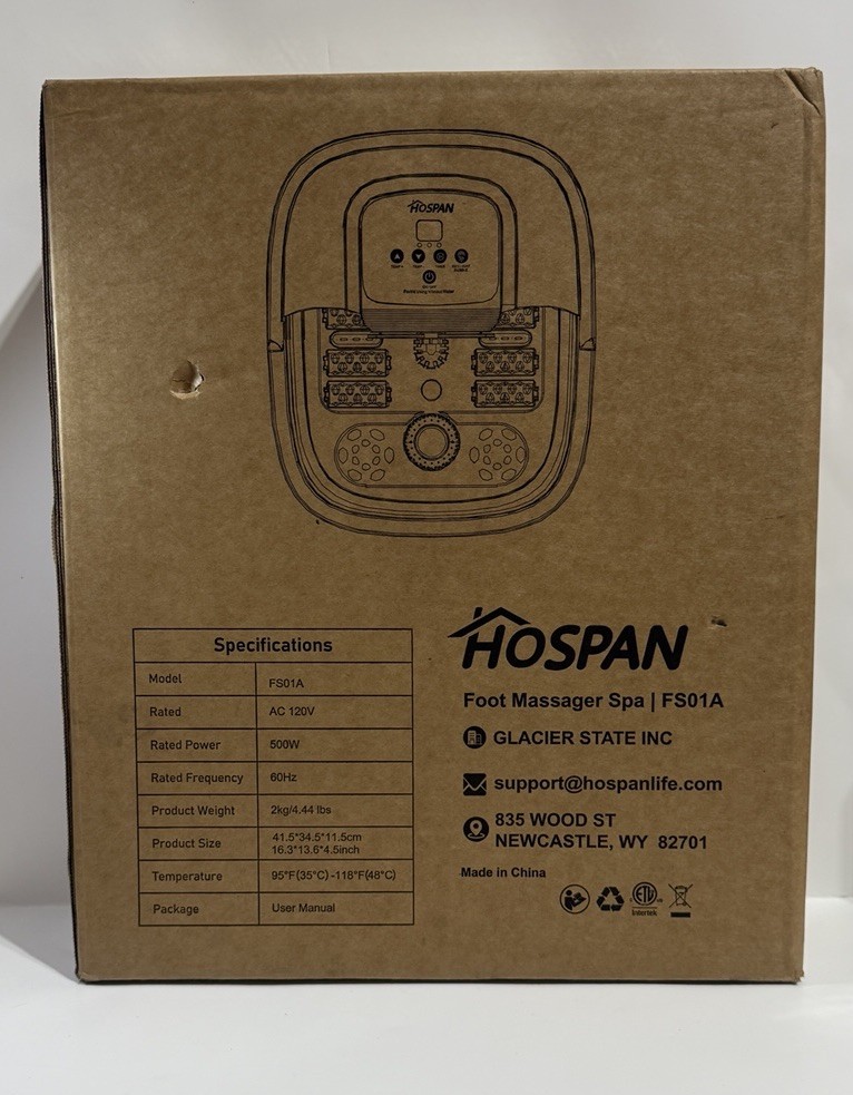 HOSPAN Collapsible Bubble Pedicure Foot Spa Rotary Massager FS01A w/ Heat NEW