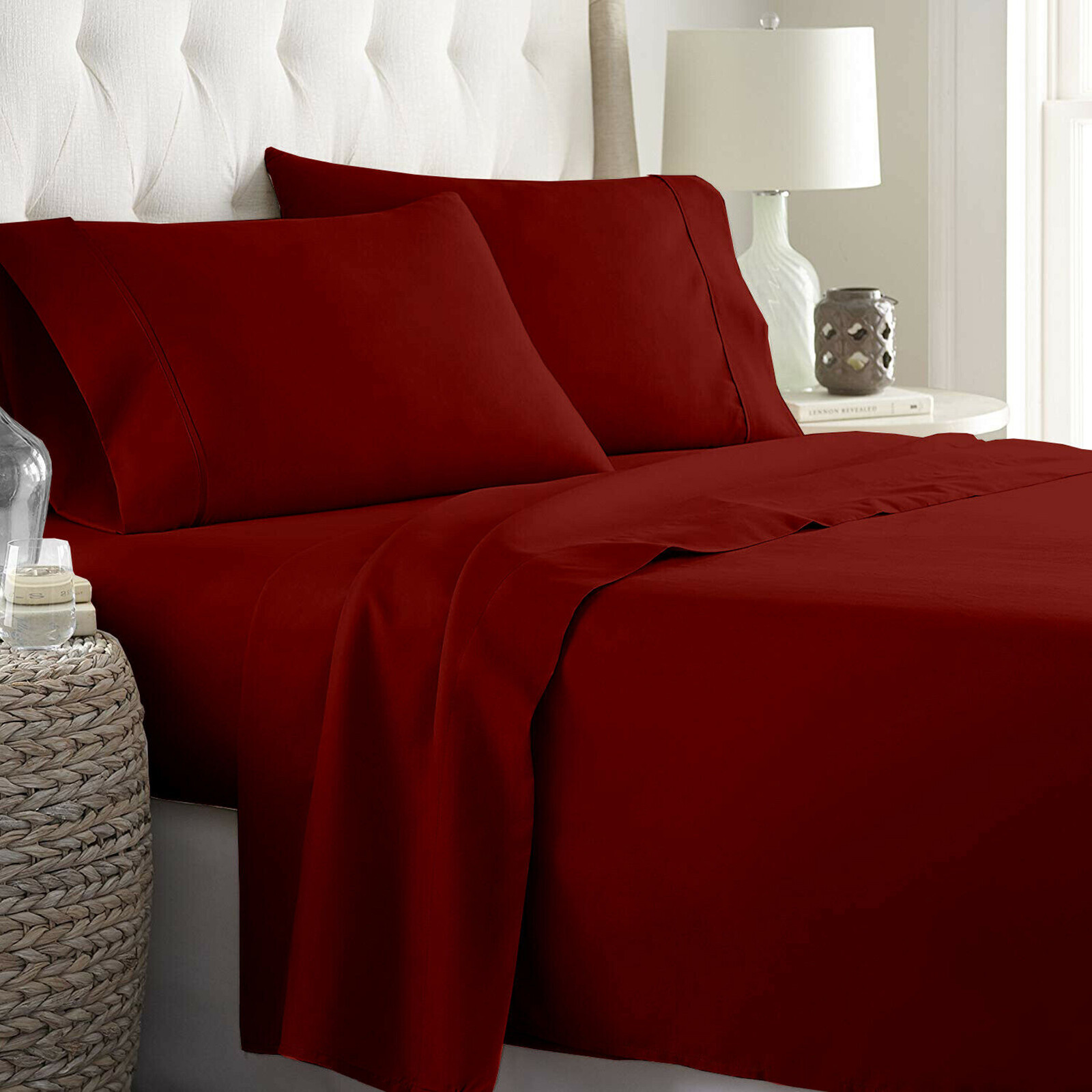 Extra Deep Pocket 4 PCs Sheet Set 1200 Count 100% Cotton Burgundy Solid