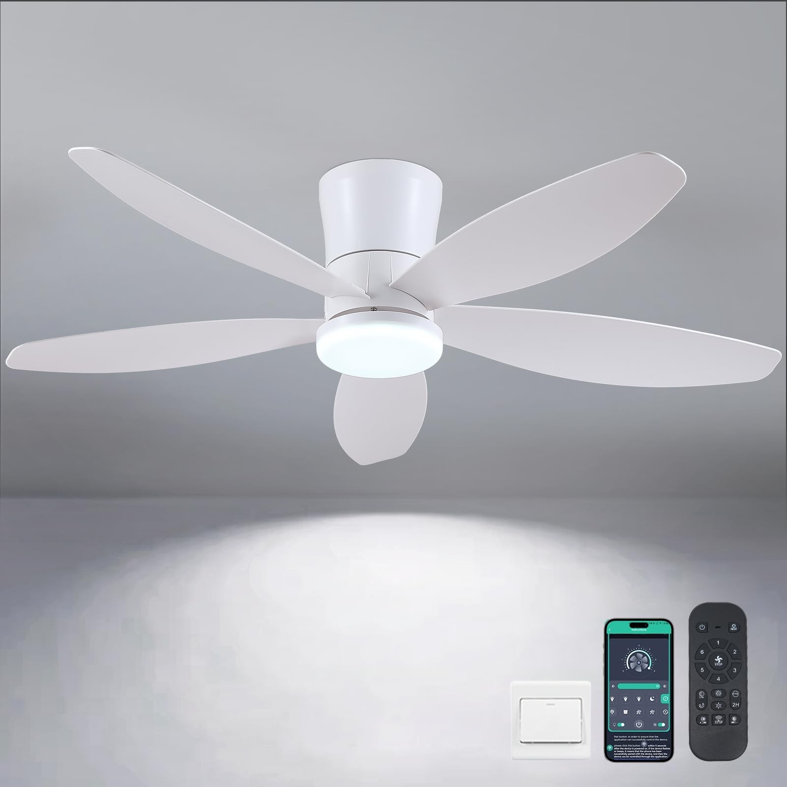 48" Ceiling Fans with Lights-Low Profile Ceiling Fan with Light and Remote/AP...