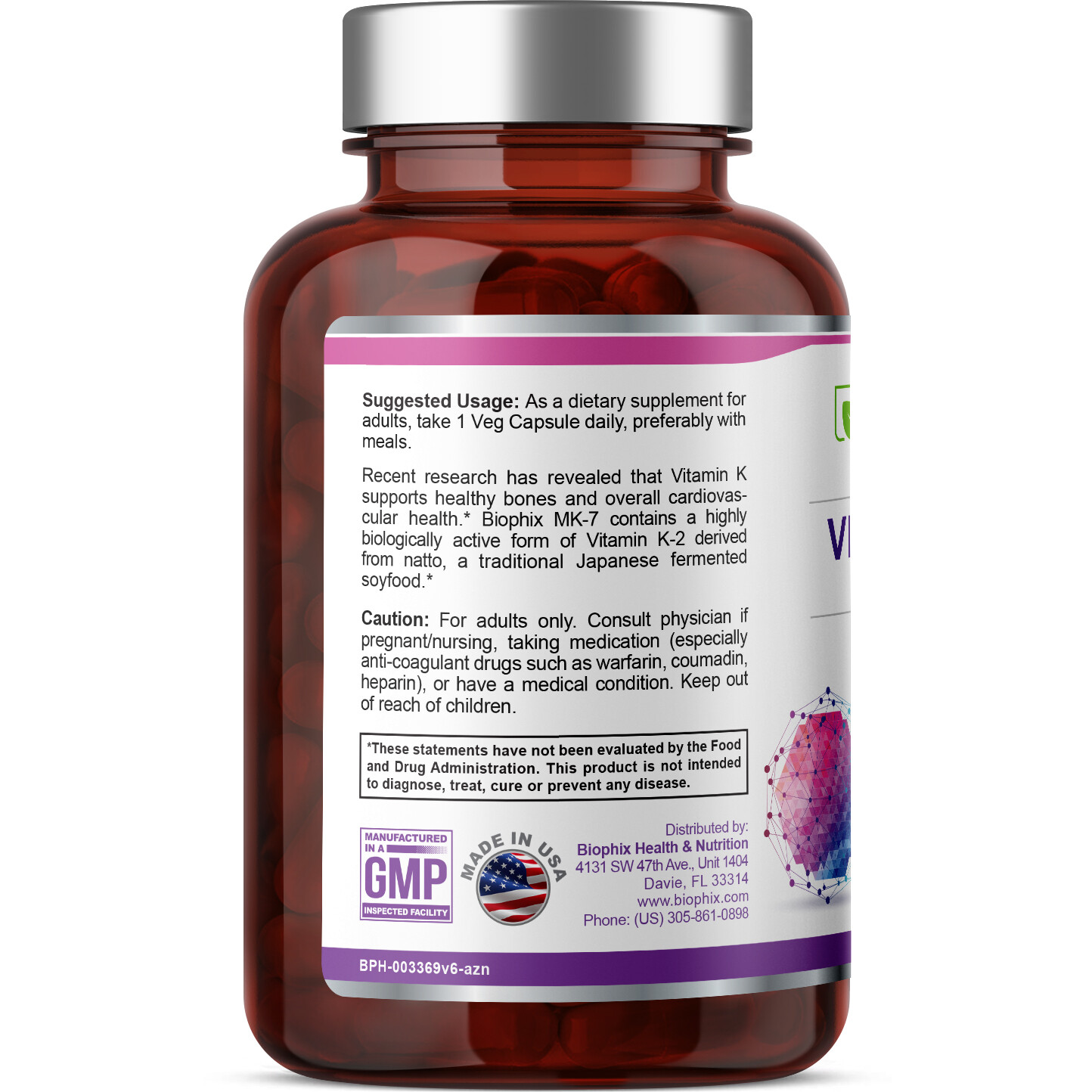 Biophix Vitamin K-2 MK-7 300 mcg 120 Vegetarian Capsules