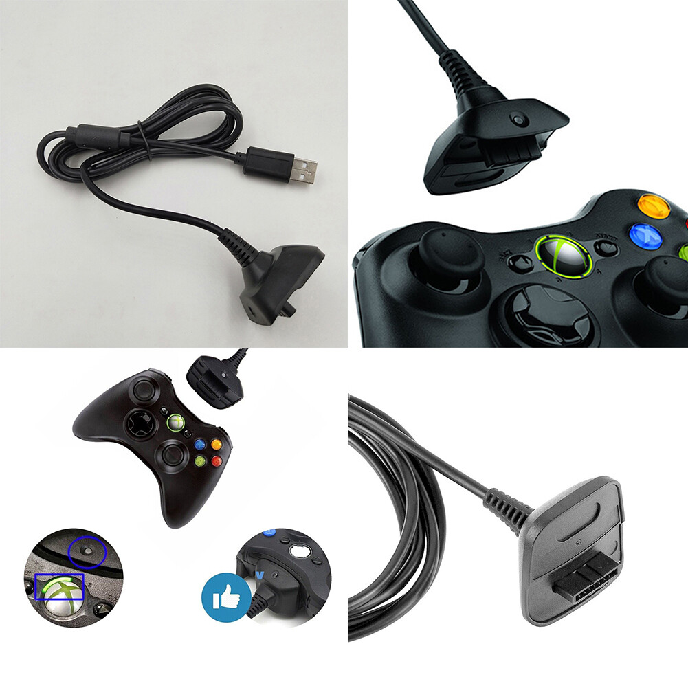 Xbox 360 Black Wireless Controller USB Charging Cable Replacement 2-4 Pcs