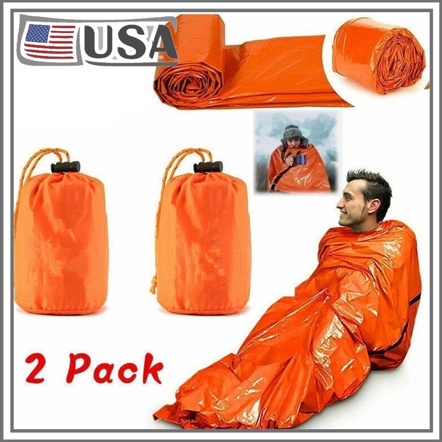 Emergency Sleeping Bag 2 Pack, Portable Waterproof Survival Sleeping Bag Outdoor