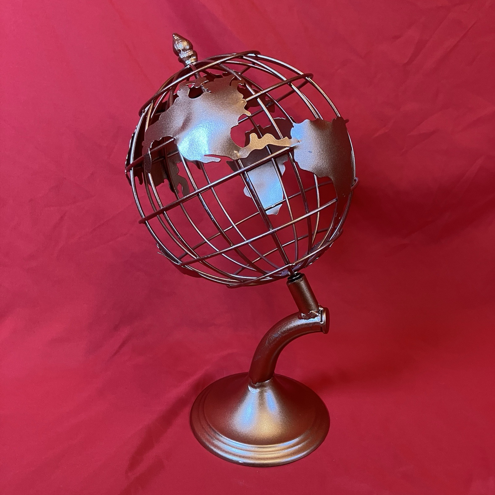 Metal Wireframe Globe /Earth Tabletop /Faux Copper /Rustic Industrial Desk Decor