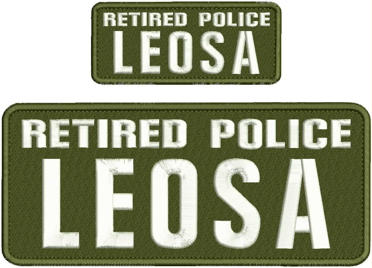 Collectible 2 Embroidery Patch Retire Police L 4x10 and 2x5 White On Od Green