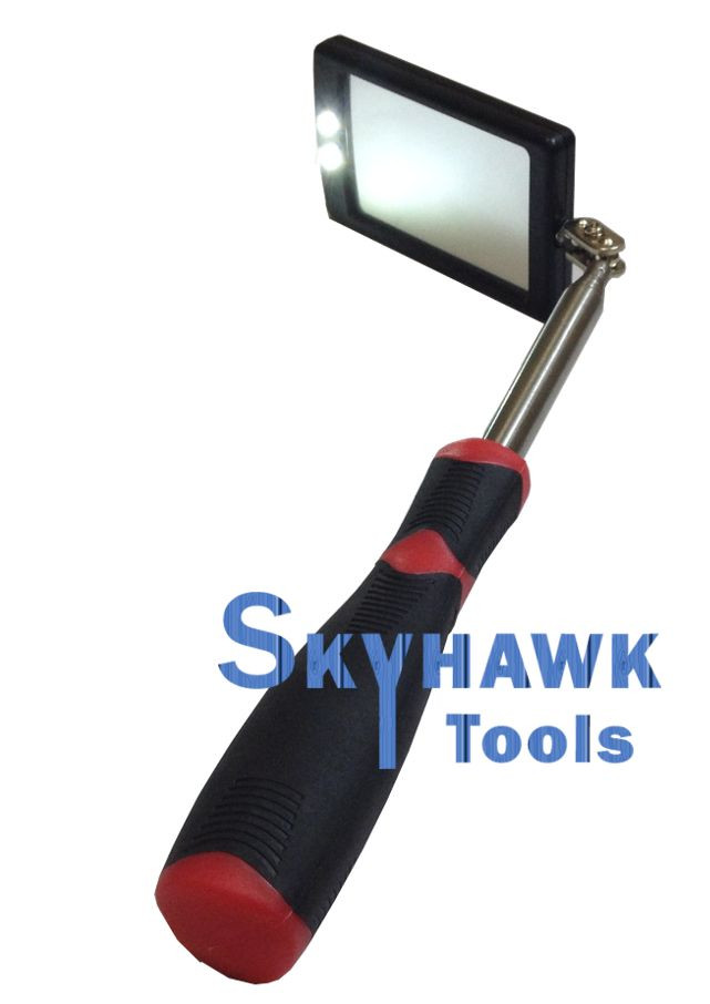 LED Lighted Inspection Mirror Telescoping illuminate 1-1/2" x 2-1/2" Mirror
