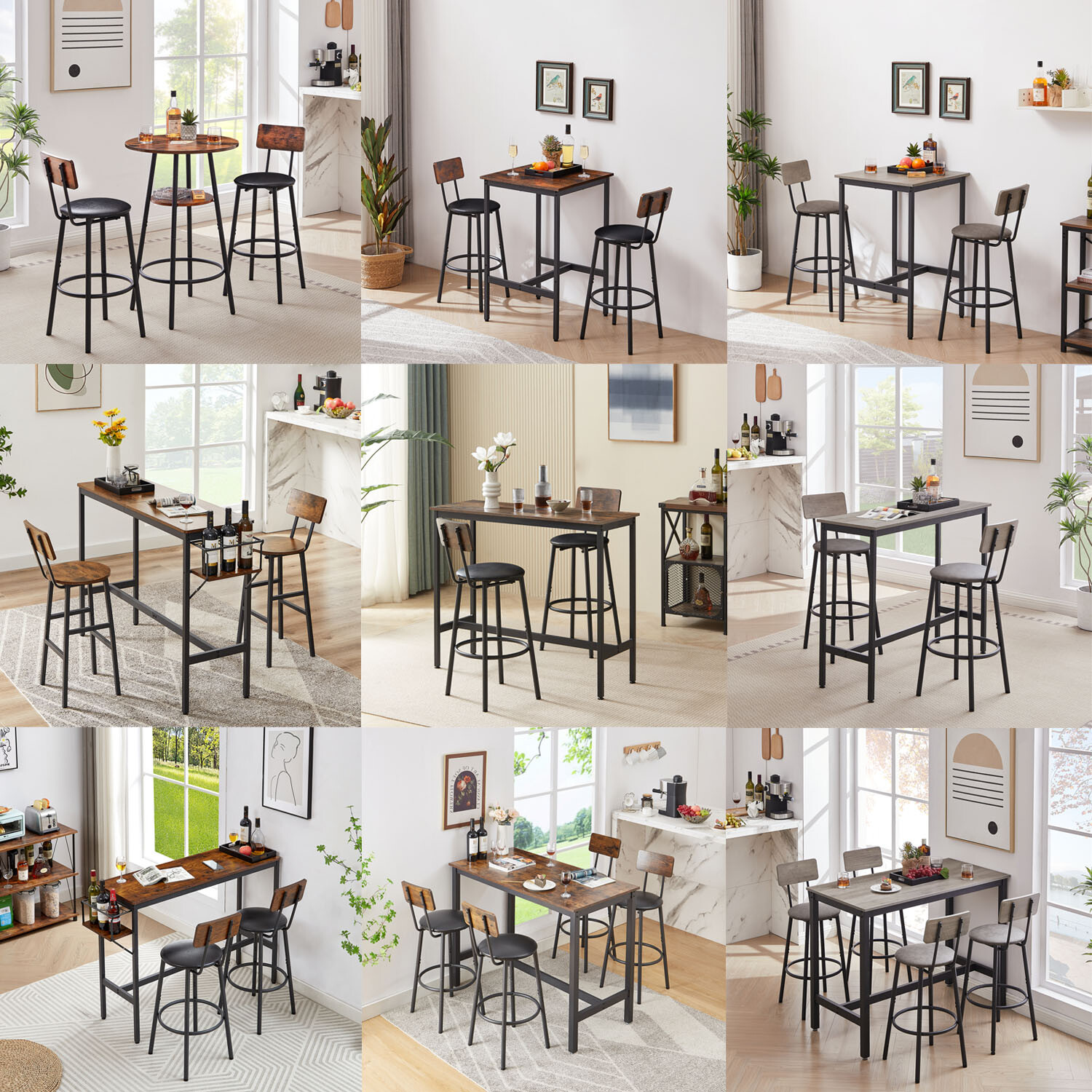 3/5 Piece Bar Table Set Counter Height Kitchen Dining Pub Table with Bar Stools