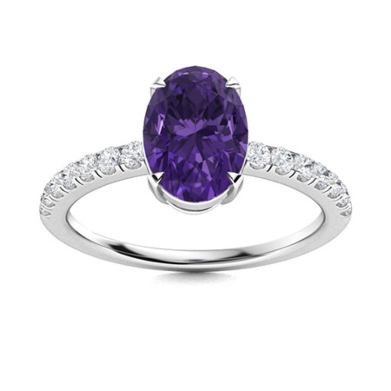 Amethyst Gemstone Sterling Silver Wife Solitaire with Accents Ring Jewelry