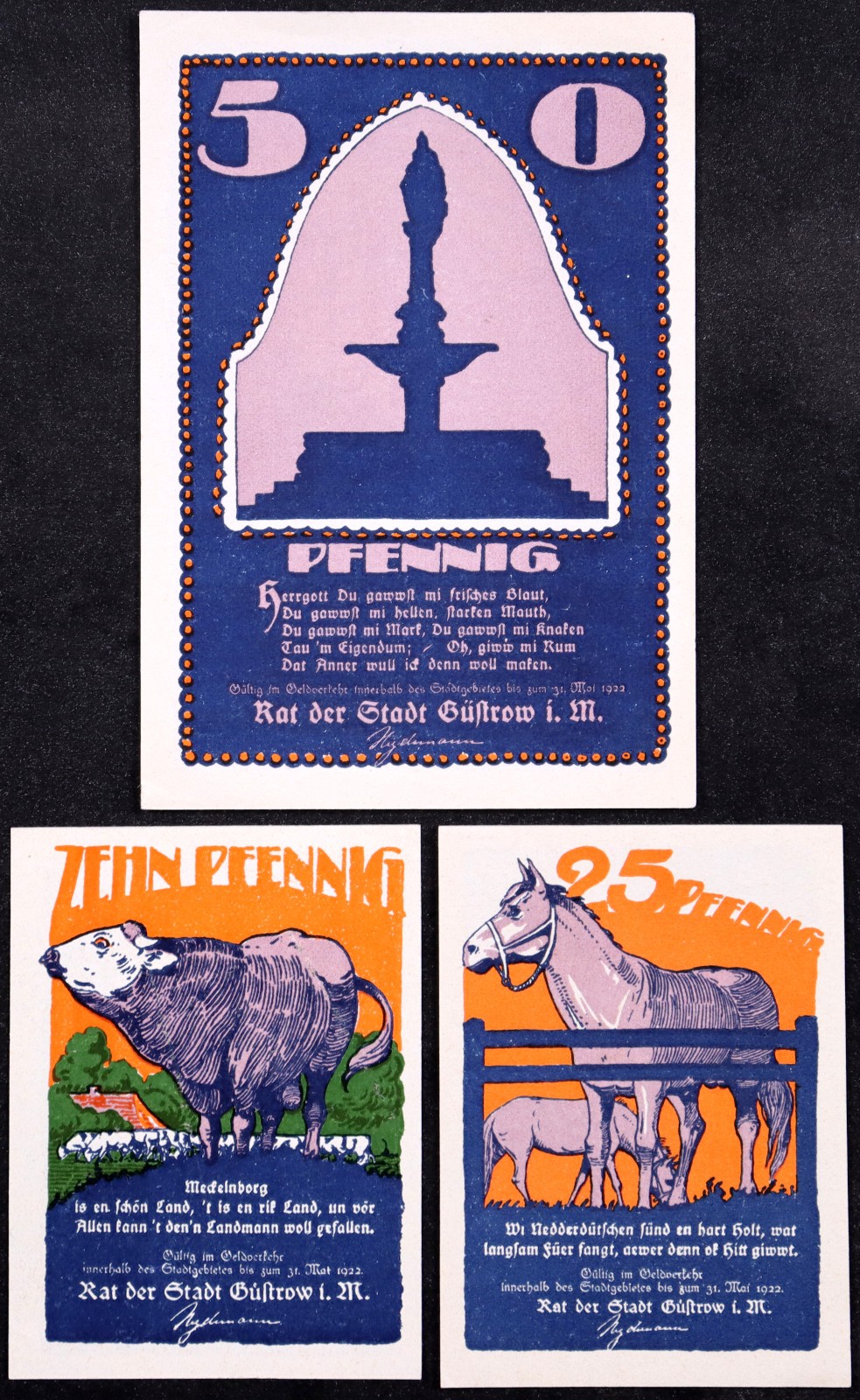 GÜSTROW 1922 Complete Reutergeld Series German Notgeld Bull Horse