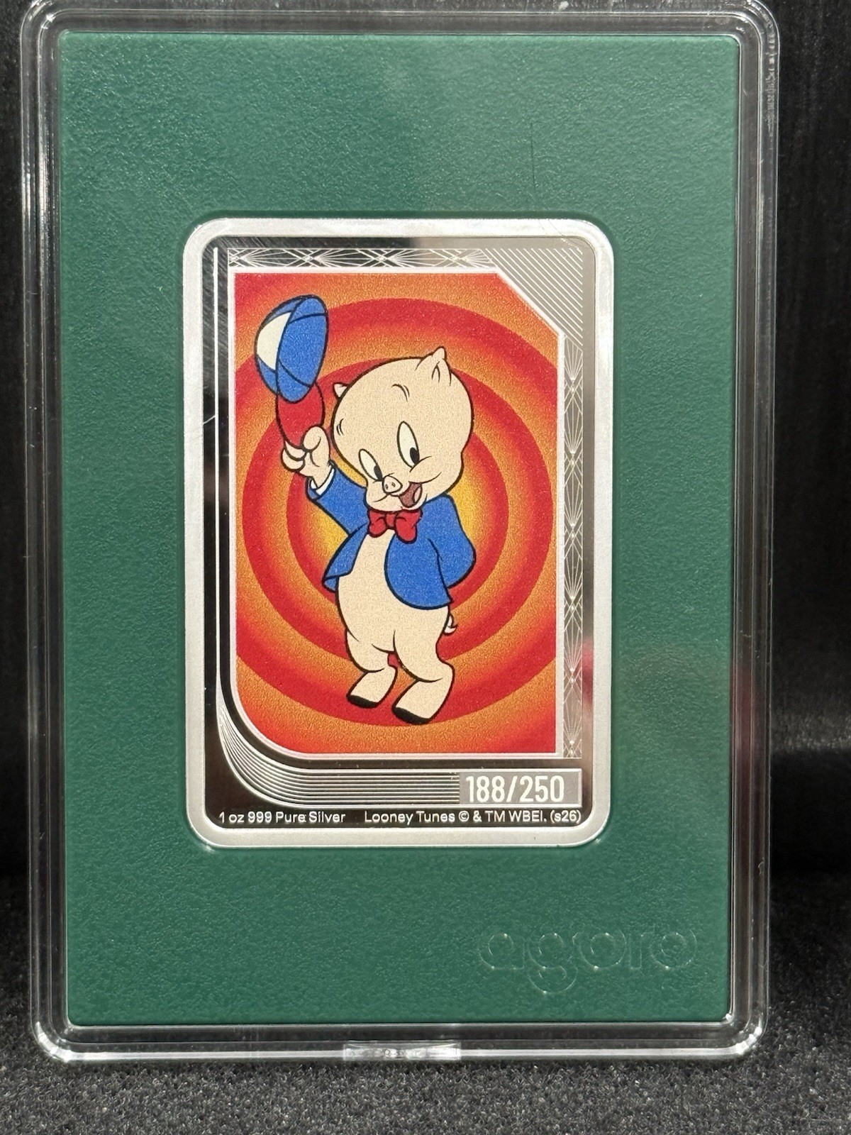 2026 WB Agoro Looney Tunes 1 oz Silver Porky Pig Emerald Trading Coin 188/250