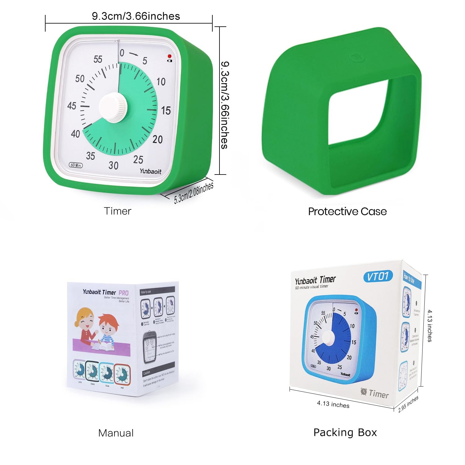Yunbaoit Visual Timer with Protective Case, 60 Minute Silent Dark Green