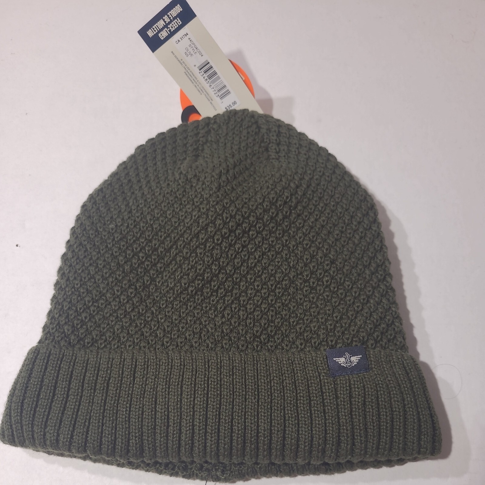 DOCKERS Olive Beanie Winter Hat Fleece Lined For Protection Against the Cold
