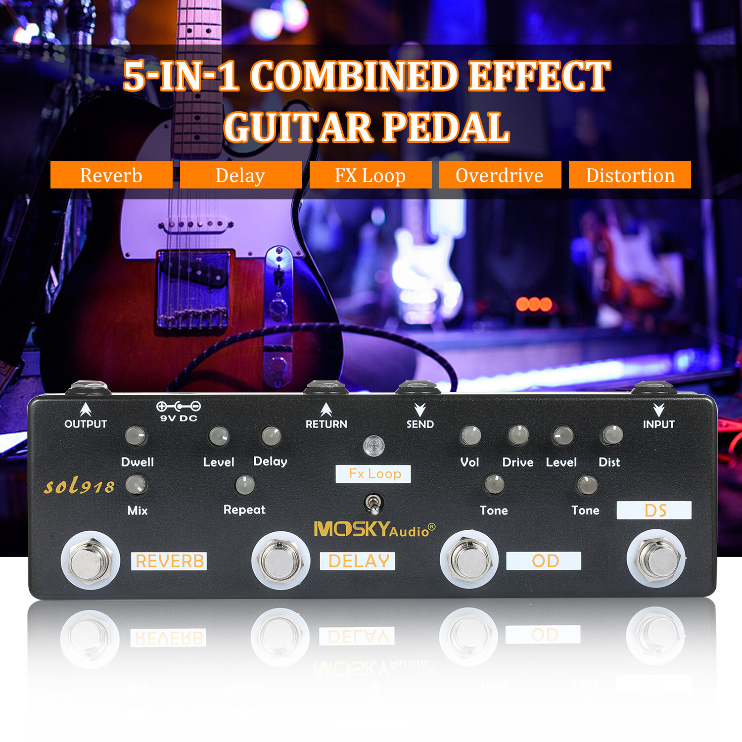 Multi Effects Pedal True Bypass Reverb Delay FX Loop Overdrive Distortion M7C9