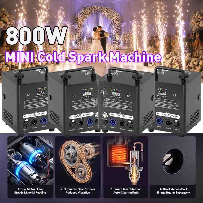 4PCS 800W Cold Spark Machine Powder Firework Stage Effect DMX DJ Wedding Show