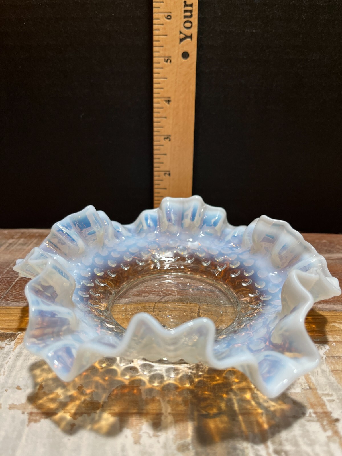 Hobnail White And Blue Scalloped Dish