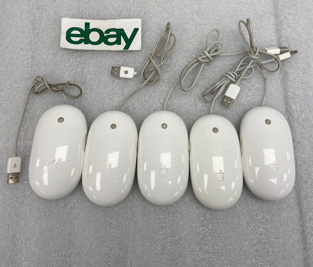 LOT OF 5 Apple A1152 White Mouse USB Wired Optical Mouse Genuine OEM Free S/H