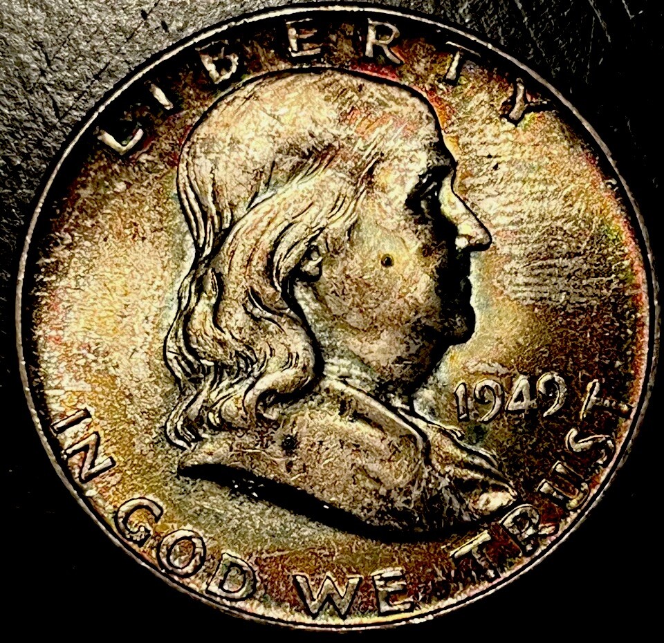 1949 SUPERB GEM BU FBL Franklin Half Dollar From Mint Set,Monster Toned!!!