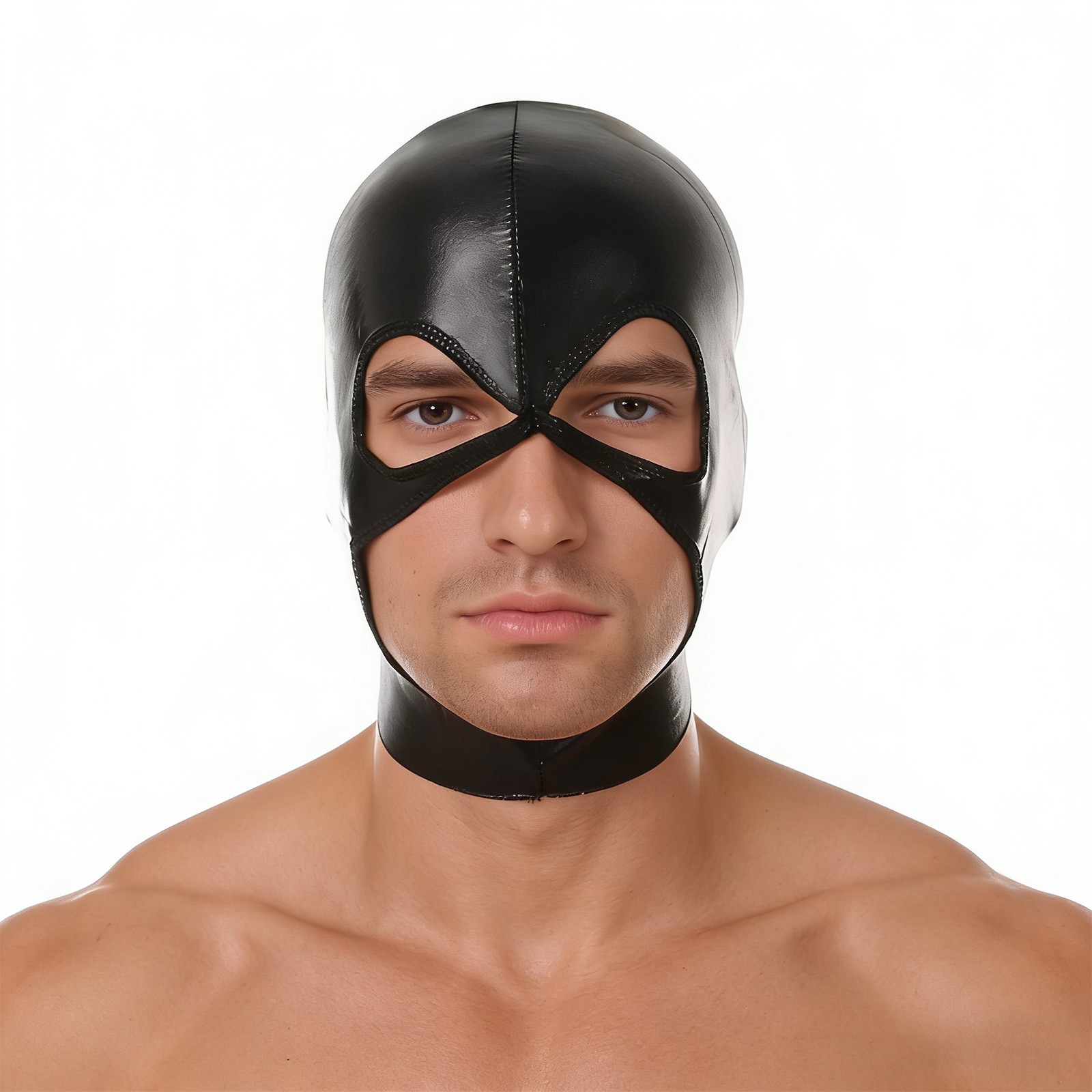 Unisex Hood Mask Open Mouth Hole Face Mask Cosplay Headgear Faux Leather