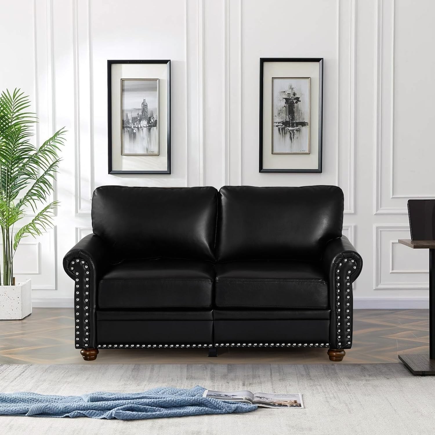 2 Piece Faux Leather Sofa Set, Loveseat & Accent Armchair with Nailhead Trim