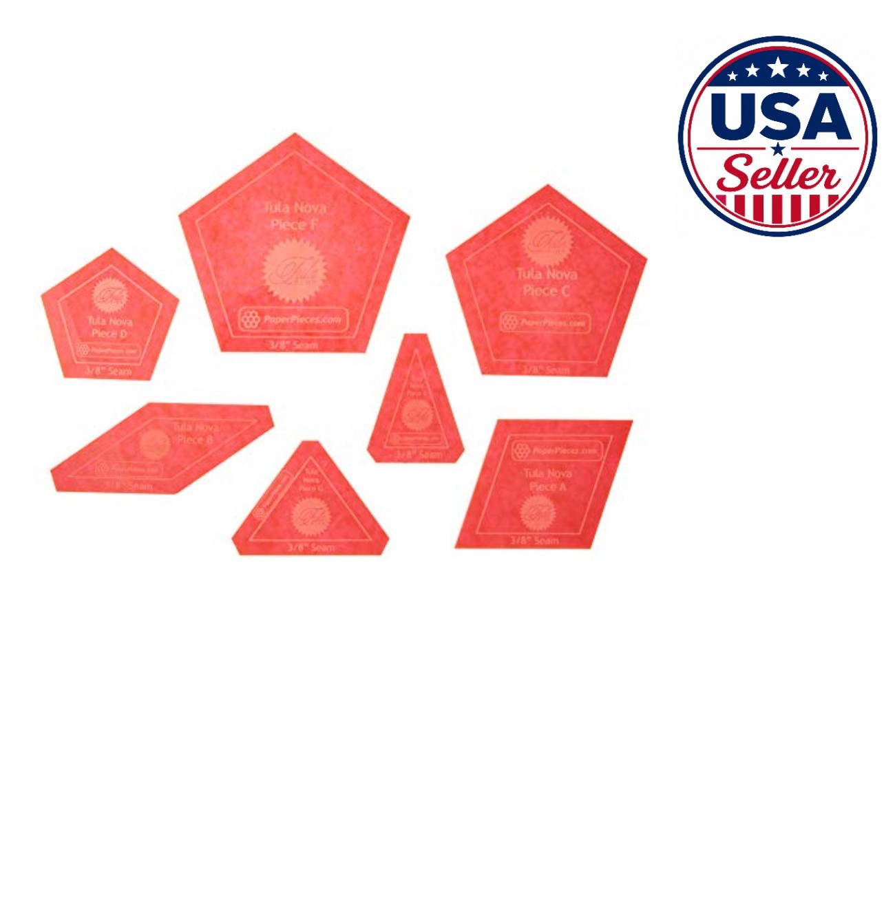 Acrylic Quilting Template 7 Piece Set Fabric Cutting 3/8 Inch Seam Allowance