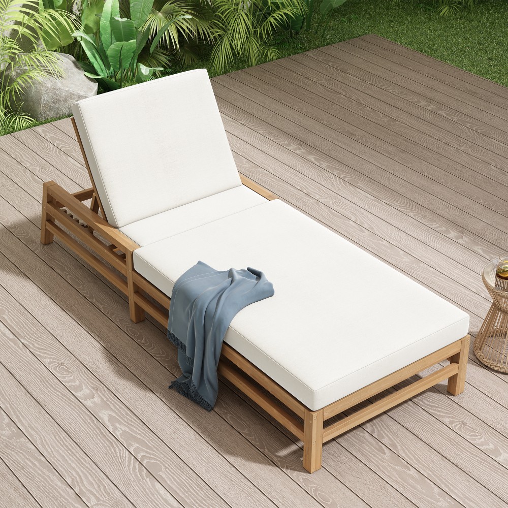 5-Position Adjustable Outdoor Chaise Lounge, Solid Wood Patio Recliner Chair