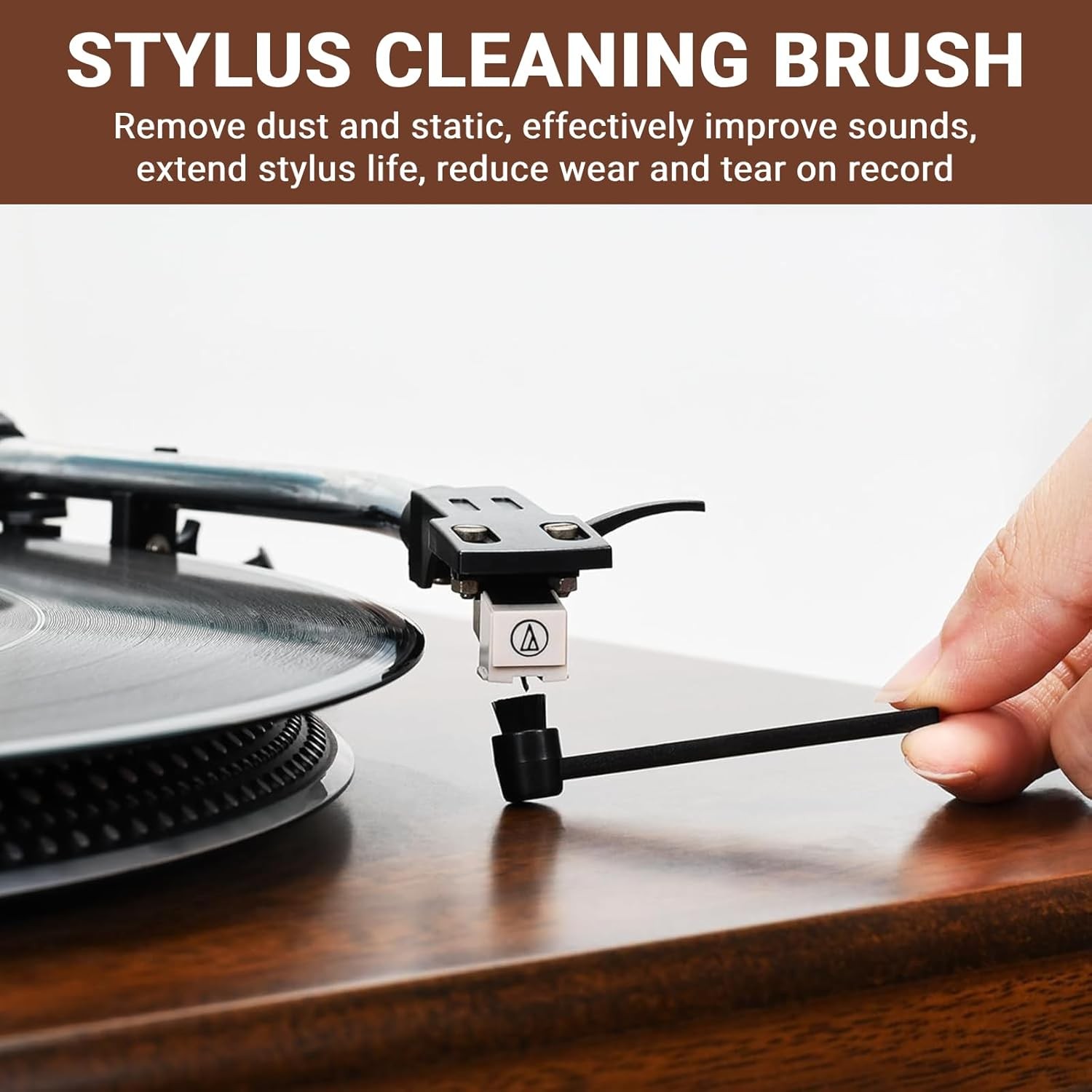 2-in-1 Vinyl Record Cleaning Kit with Stylus Brush - Anti Static Soft Brown