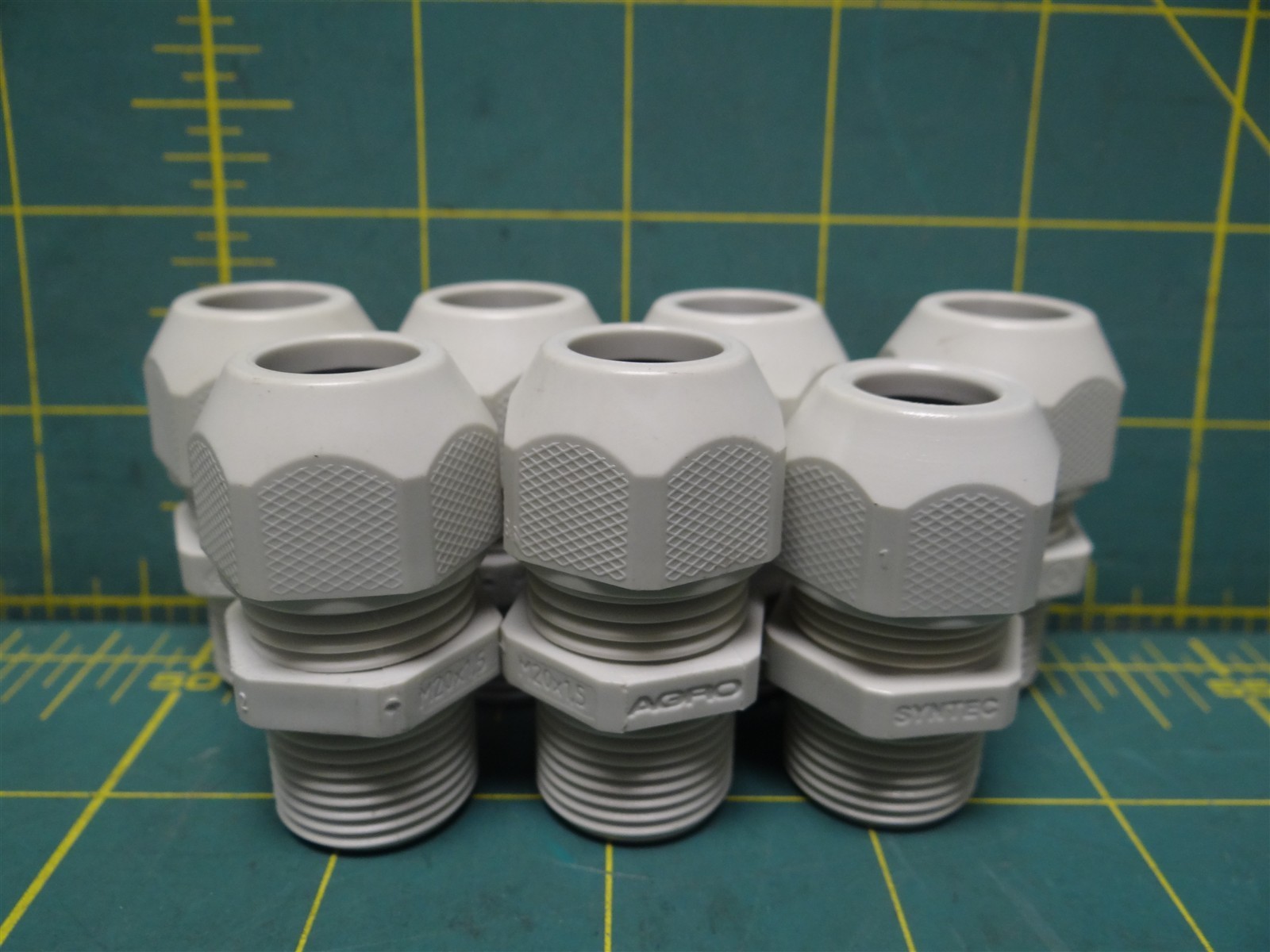 (Qty: 7) Agro M20x1.5 Cable Glands 45mm Length 24mm Hex Width 20mm OD 15mm ID