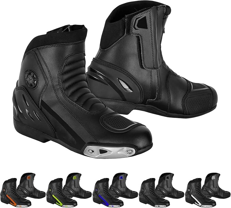 Mens Motorbike Leather Boots Short Ankle Waterproof Shoes Protective Footwear