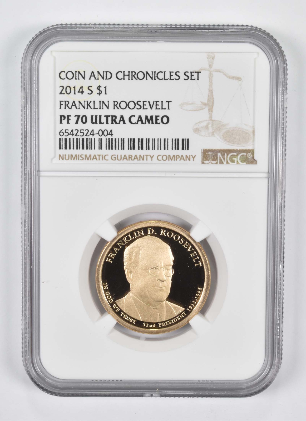 2014-S Presidential $1 Franklin Roosevelt Coin & Chronicles PF70 NGC