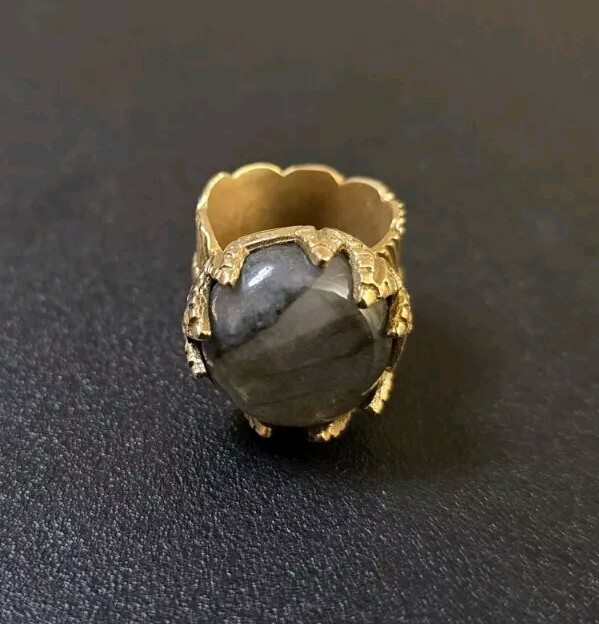 Brass Wrap Feather Labradorite Ring