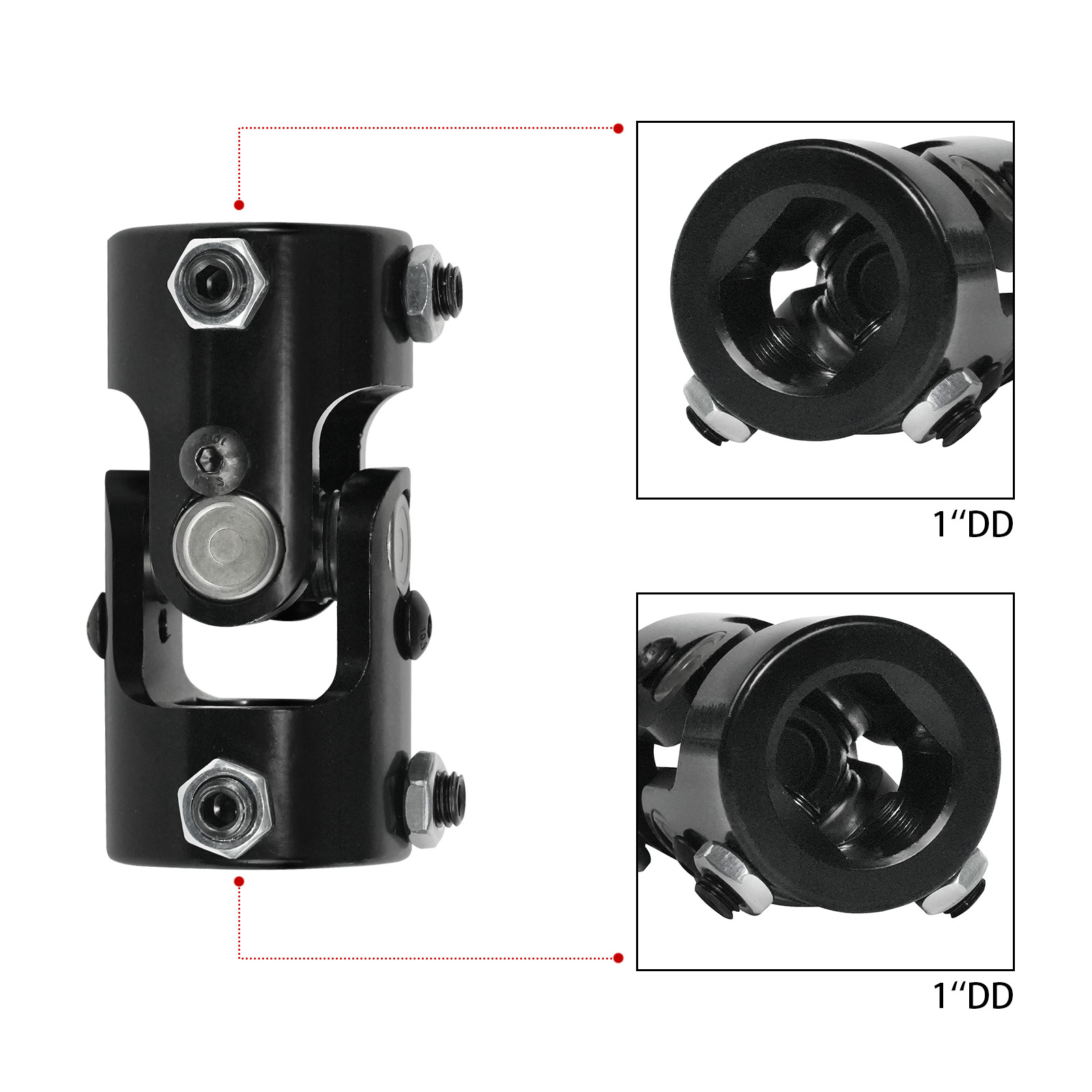 1" DD X 1" DD Single Steering U Joint Coupler Black Steel Universal Shaft