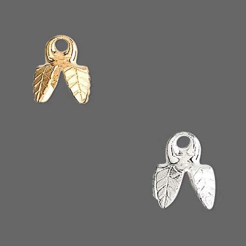8 Small Plated Brass Bell Bead End Cap Charms with Loop & 4 Leaf Leg Settings